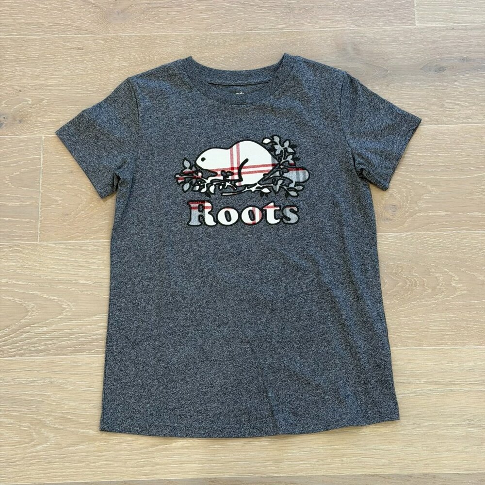 BNWT Roots Women's Cooper Plaid T-shirt in Salt & Pepper XXS